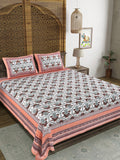 BLOCKS OF INDIA Sanganeri Print Cotton Viscose Economy King Size Bedsheet (225 X 270 CM) SAPPHIRE PATTERN 22