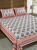 BLOCKS OF INDIA Sanganeri Print Cotton Viscose Economy King Size Bedsheet (225 X 270 CM) SAPPHIRE PATTERN 22