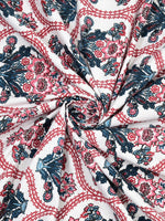 BLOCKS OF INDIA Sanganeri Print Cotton Viscose Economy King Size Bedsheet (225 X 270 CM) SAPPHIRE PATTERN 23