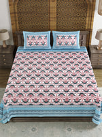 BLOCKS OF INDIA Sanganeri Print Cotton Viscose Economy King Size Bedsheet (225 X 270 CM) SAPPHIRE PATTERN 23