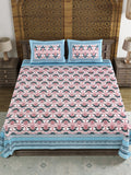 BLOCKS OF INDIA Sanganeri Print Cotton Viscose Economy King Size Bedsheet (225 X 270 CM) SAPPHIRE PATTERN 23