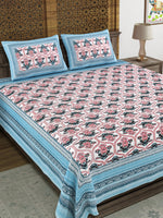 BLOCKS OF INDIA Sanganeri Print Cotton Viscose Economy King Size Bedsheet (225 X 270 CM) SAPPHIRE PATTERN 23