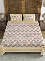 BLOCKS OF INDIA Sanganeri Print Cotton Viscose Economy King Size Bedsheet (225 X 270 CM) SAPPHIRE PATTERN 24