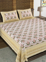 BLOCKS OF INDIA Sanganeri Print Cotton Viscose Economy King Size Bedsheet (225 X 270 CM) SAPPHIRE PATTERN 24