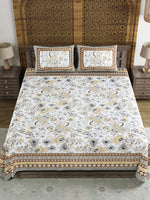 BLOCKS OF INDIA Sanganeri Print Cotton Viscose Economy King Size Bedsheet (225 X 270 CM) SAPPHIRE PATTERN 25