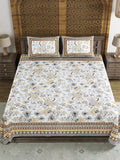 BLOCKS OF INDIA Sanganeri Print Cotton Viscose Economy King Size Bedsheet (225 X 270 CM) SAPPHIRE PATTERN 25