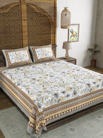 BLOCKS OF INDIA Sanganeri Print Cotton Viscose Economy King Size Bedsheet (225 X 270 CM) SAPPHIRE PATTERN 25