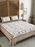 BLOCKS OF INDIA Sanganeri Print Cotton Viscose Economy King Size Bedsheet (225 X 270 CM) SAPPHIRE PATTERN 25
