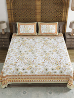 BLOCKS OF INDIA Sanganeri Print Cotton Viscose Economy King Size Bedsheet (225 X 270 CM) SAPPHIRE PATTERN 26