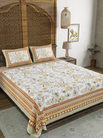 BLOCKS OF INDIA Sanganeri Print Cotton Viscose Economy King Size Bedsheet (225 X 270 CM) SAPPHIRE PATTERN 26