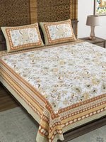 BLOCKS OF INDIA Sanganeri Print Cotton Viscose Economy King Size Bedsheet (225 X 270 CM) SAPPHIRE PATTERN 26