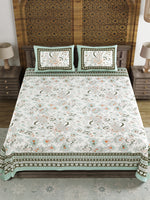 BLOCKS OF INDIA Sanganeri Print Cotton Viscose Economy King Size Bedsheet (225 X 270 CM) SAPPHIRE PATTERN 27