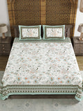BLOCKS OF INDIA Sanganeri Print Cotton Viscose Economy King Size Bedsheet (225 X 270 CM) SAPPHIRE PATTERN 27