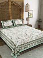 BLOCKS OF INDIA Sanganeri Print Cotton Viscose Economy King Size Bedsheet (225 X 270 CM) SAPPHIRE PATTERN 27