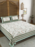 BLOCKS OF INDIA Sanganeri Print Cotton Viscose Economy King Size Bedsheet (225 X 270 CM) SAPPHIRE PATTERN 27