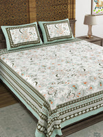 BLOCKS OF INDIA Sanganeri Print Cotton Viscose Economy King Size Bedsheet (225 X 270 CM) SAPPHIRE PATTERN 27