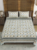 BLOCKS OF INDIA Sanganeri Print Cotton Viscose Economy King Size Bedsheet (225 X 270 CM) SAPPHIRE PATTERN 31