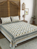 BLOCKS OF INDIA Sanganeri Print Cotton Viscose Economy King Size Bedsheet (225 X 270 CM) SAPPHIRE PATTERN 31