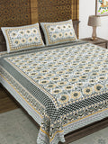 BLOCKS OF INDIA Sanganeri Print Cotton Viscose Economy King Size Bedsheet (225 X 270 CM) SAPPHIRE PATTERN 31