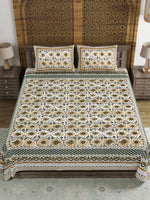 BLOCKS OF INDIA Sanganeri Print Cotton Viscose Economy King Size Bedsheet (225 X 270 CM) SAPPHIRE PATTERN 32