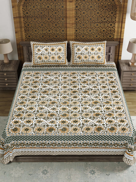 BLOCKS OF INDIA Sanganeri Print Cotton Viscose Economy King Size Bedsheet (225 X 270 CM) SAPPHIRE PATTERN 32