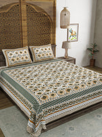 BLOCKS OF INDIA Sanganeri Print Cotton Viscose Economy King Size Bedsheet (225 X 270 CM) SAPPHIRE PATTERN 32