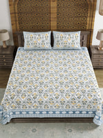 BLOCKS OF INDIA Sanganeri Print Cotton Viscose Economy King Size Bedsheet (225 X 270 CM) SAPPHIRE PATTERN 35