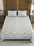 BLOCKS OF INDIA Sanganeri Print Cotton Viscose Economy King Size Bedsheet (225 X 270 CM) SAPPHIRE PATTERN 35