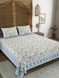BLOCKS OF INDIA Sanganeri Print Cotton Viscose Economy King Size Bedsheet (225 X 270 CM) SAPPHIRE PATTERN 35