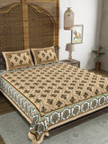BLOCKS OF INDIA Sanganeri Print Cotton Viscose Economy King Size Bedsheet (225 X 270 CM) SAPPHIRE PATTERN 4