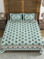 BLOCKS OF INDIA Sanganeri Print Cotton Viscose Economy King Size Bedsheet (225 X 270 CM) SAPPHIRE PATTERN 5