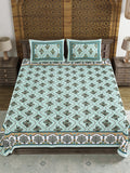BLOCKS OF INDIA Sanganeri Print Cotton Viscose Economy King Size Bedsheet (225 X 270 CM) SAPPHIRE PATTERN 5