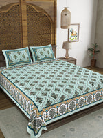 BLOCKS OF INDIA Sanganeri Print Cotton Viscose Economy King Size Bedsheet (225 X 270 CM) SAPPHIRE PATTERN 5