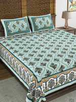 BLOCKS OF INDIA Sanganeri Print Cotton Viscose Economy King Size Bedsheet (225 X 270 CM) SAPPHIRE PATTERN 5