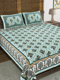 BLOCKS OF INDIA Sanganeri Print Cotton Viscose Economy King Size Bedsheet (225 X 270 CM) SAPPHIRE PATTERN 5