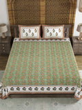 BLOCKS OF INDIA Sanganeri Print Cotton Viscose Economy King Size Bedsheet (225 X 270 CM) SAPPHIRE PATTERN 9