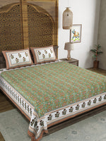 BLOCKS OF INDIA Sanganeri Print Cotton Viscose Economy King Size Bedsheet (225 X 270 CM) SAPPHIRE PATTERN 9