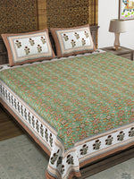 BLOCKS OF INDIA Sanganeri Print Cotton Viscose Economy King Size Bedsheet (225 X 270 CM) SAPPHIRE PATTERN 9