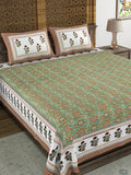 BLOCKS OF INDIA Sanganeri Print Cotton Viscose Economy King Size Bedsheet (225 X 270 CM) SAPPHIRE PATTERN 9