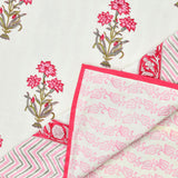Hand Block Printed Cotton Summer Queen Size Reversible Printed Malmal Dohar Pink Flower