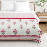 Hand Block Printed Cotton Summer Queen Size Reversible Printed Malmal Dohar Pink Flower