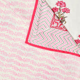 Hand Block Printed Cotton Summer Queen Size Reversible Printed Malmal Dohar Pink Flower