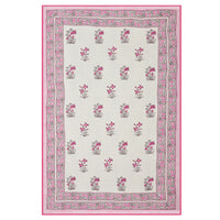 BLOCKS OF INDIA Hand Block Printed Cotton Summer Single Size Reversible Printed Malmal Dohar Pink Flower