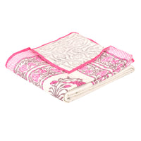 BLOCKS OF INDIA Hand Block Printed Cotton Summer Single Size Reversible Printed Malmal Dohar Pink Flower