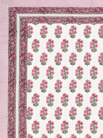 King Size Pure Cotton Hand Block Print Bedsheet (Pink Green Buti)
