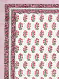 King Size Pure Cotton Hand Block Print Bedsheet (Pink Green Buti)