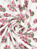 King Size Pure Cotton Hand Block Print Bedsheet (Pink Green Buti)