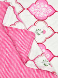 BLOCKS OF INDIA Hand Block Printed Cotton King Size Quilt (Pink Mughal)