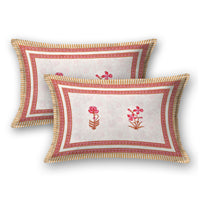 BLOCKS OF INDIA Hand Block Print Cotton King Size Bedsheet Pink Peach Flower