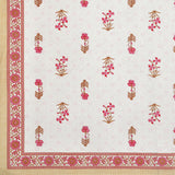 BLOCKS OF INDIA Hand Block Print Cotton King Size Bedsheet Pink Peach Flower
